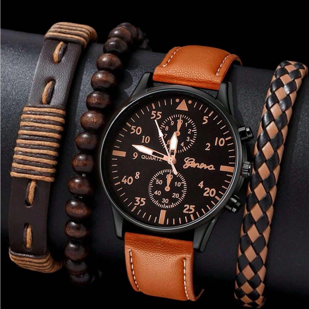 Brown Leather Strap Watch With Black Dial Brown Leather Strap Watch With Black Dial